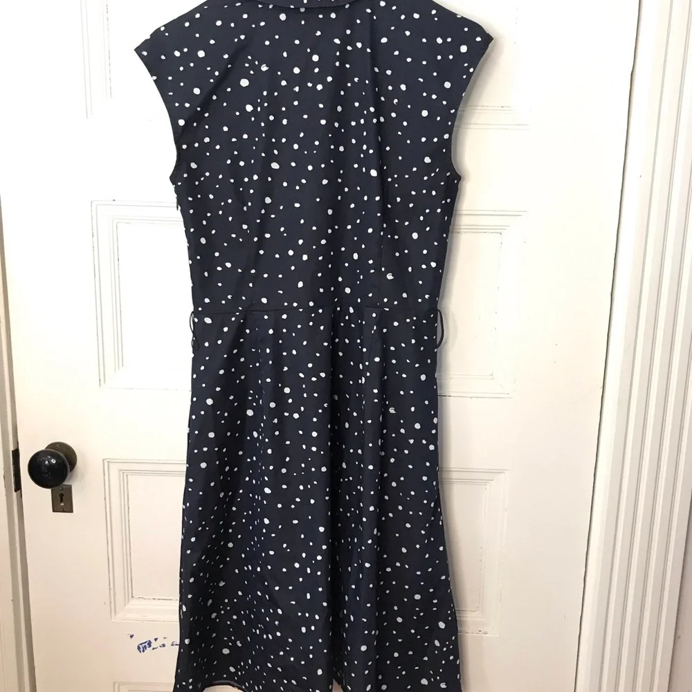 Ann Taylor Blue White Cotton Stretch Polka Dot Shirt Dress - Picture 3 of 4